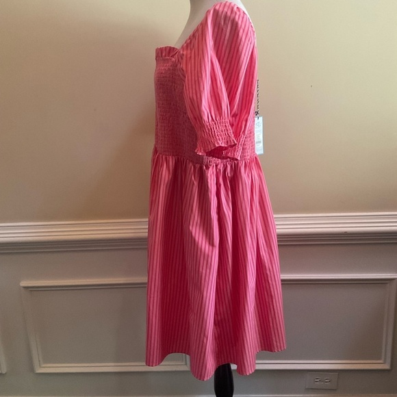 DRAPER JAMES Cam Smocked Dress In Pink Stripe Square Neckline Stretchy Size 2X - Picture 5 of 7